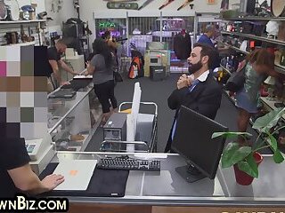 Pawnshop customer fucks with boss in ass b4 cumshot